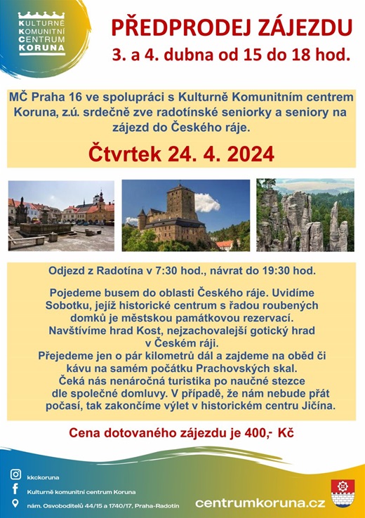 Zájezd pro seniory, 24.4.2024 Zájezd pro seniory, 24.4.2024