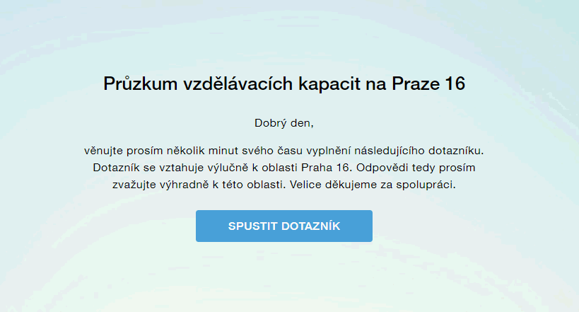 Titulní strana dotazníku: Průzkum vzdělávacích kapacit 