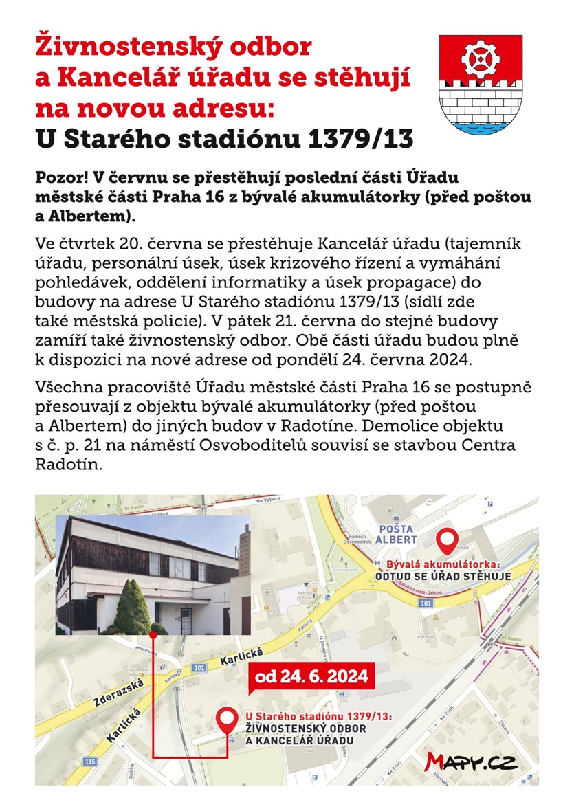 Stěhování Odbor živnostenský + Kancelář úřadu