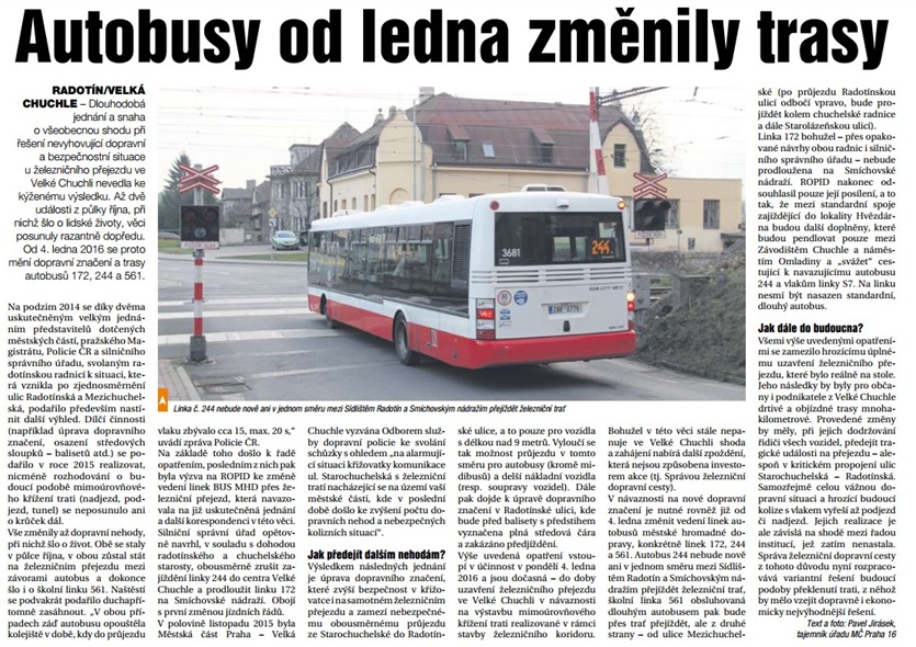 Autobusy od ledna změnily trasy, Náš region | 14.1.2016 | Strana: 6 | Téma: Radotín/Velká Chuchle
